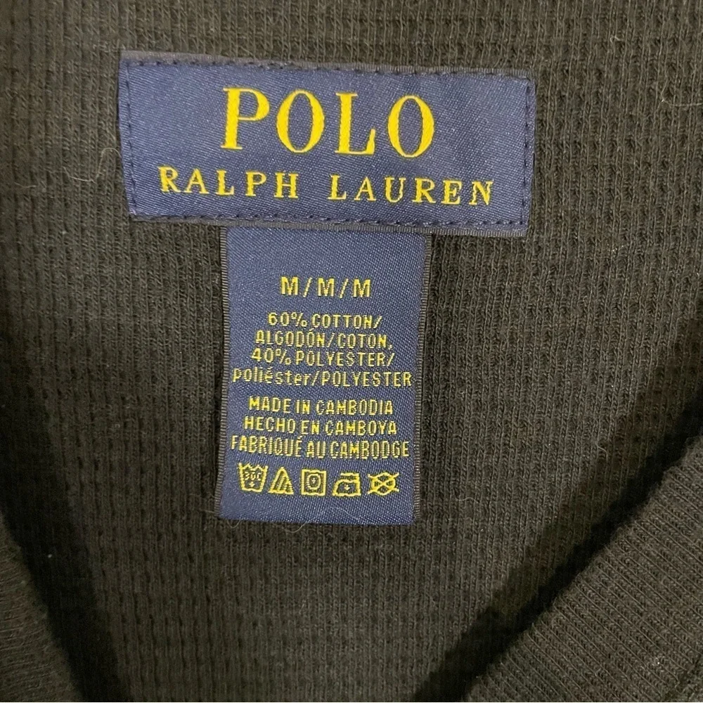 Polo Ralph Lauren Waffle Knit Thermal Shirt With Smooth Long Sleeve Black Sz M